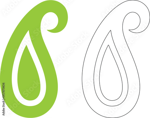 Green and outline paisley shapes symbol