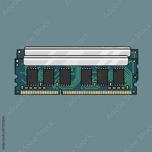 Stylized illustration of a computer memory stick with heat spreader