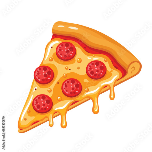 A single slice of pepperoni pizza with melted cheese dripping