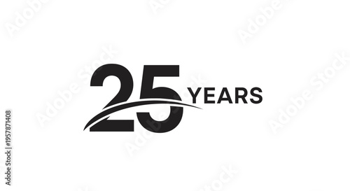 25 Years Anniversary Celebration Logo, Black Minimalist Milestone Icon Isolated on White Background for Business Jubilees and Birthdays