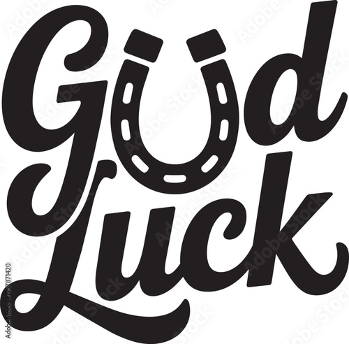 Good Luck Text With Horseshoe Illustration Vector