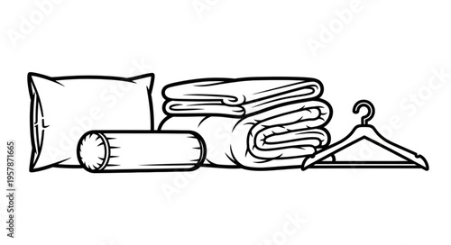 Neatly Arranged Bedding and Hanger Illustration for Home Decor.