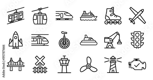 Urban Mobility and Global Transportation Logistics Minimalist Monoline Geometric Line Art for Commercial Interface Design