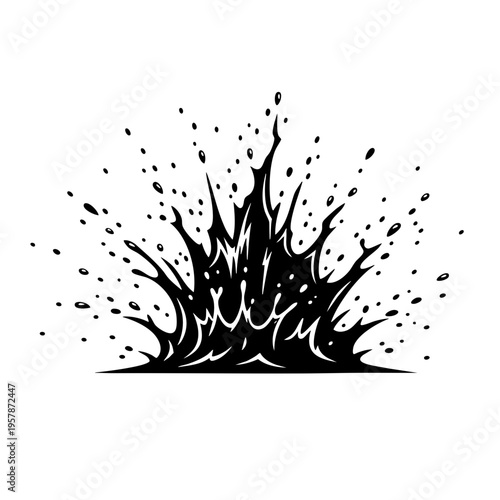 black and white water splash illustration.