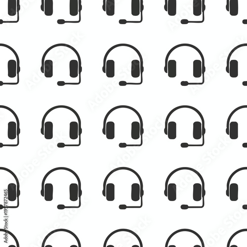 A repeating pattern of dark gray headset icons on a white background