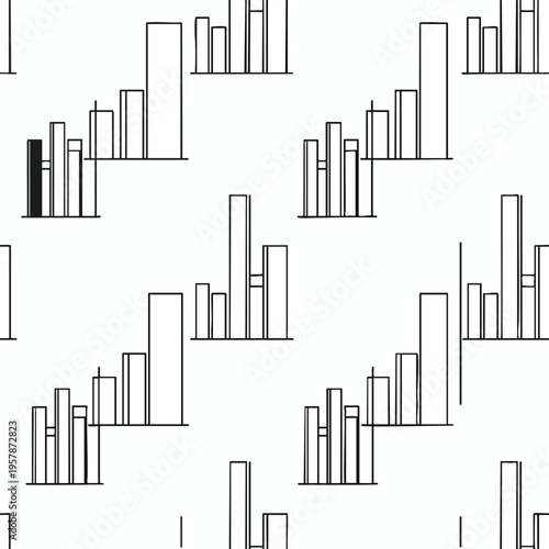 Abstract pattern of minimalist, varying height rectangular bar graphics