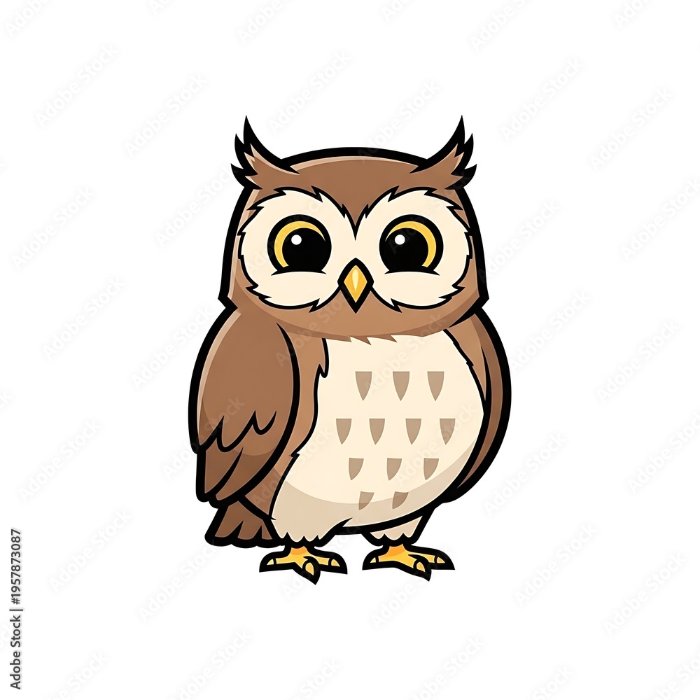 Obraz premium Brown cartoon owl standing alone.