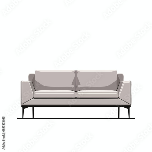 A minimalist, light gray two-seat sofa with slim black legs, isolated on white