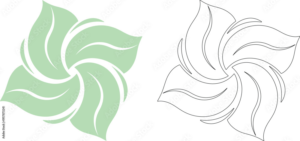 Fototapeta premium Green petal swirl and outline abstract