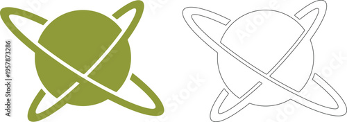 Green planet with orbiting rings abstract symbol