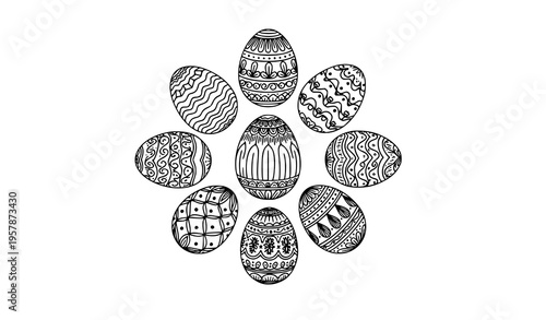Easter egg ornament collection with abstract decorative patterns flat vector design