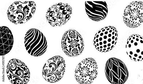 Easter egg pattern set with abstract ornaments flat holiday decoration vector