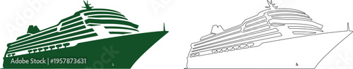Green silhouette and outline of a cruise ship boat