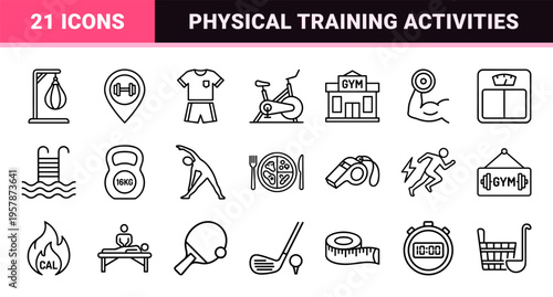 Sport and Fitness Minimalist Monoline Geometric Line Art Symbols for Commercial Gym Branding and Wellness Apps Aesthetic