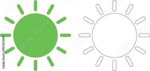Green sun and outline sun with rays circle