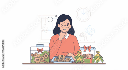 Young Woman Eating Fruit At Table Display.