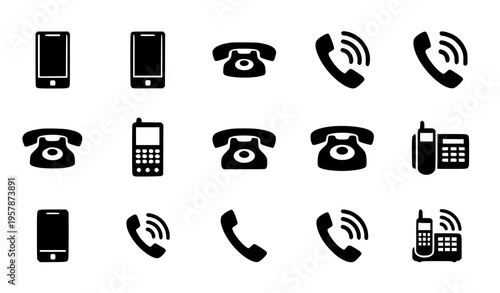 Telephone icon vector set smartphone and landline communication symbols silhouette isolated on white background