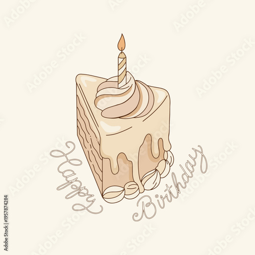 Elegant Vanilla Birthday Cake Slice with Candle