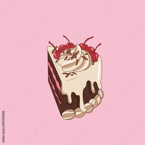 Decadent Black Forest Cake Slice with Cherries