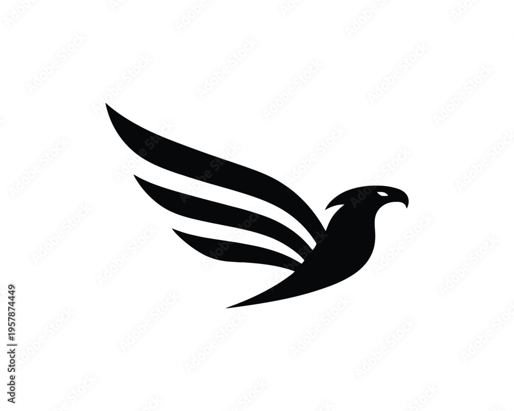 Fototapeta premium Eagle flying spread wings minimalist silhouette vector illustration
