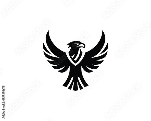 Eagle silhouette spreading wings minimalist aviation vector illustration