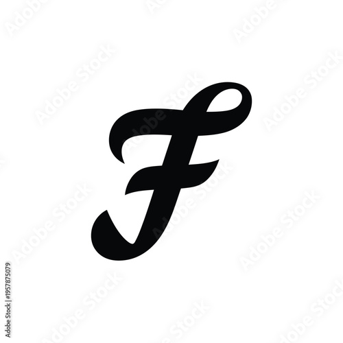 A stylized black capital letter f presented on a plain white background