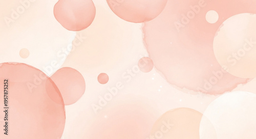 Soft pink bubbles float on creamy background gentle abstract design with watercolor texture and subtle gradient effect