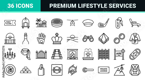 Luxury Travel and Elite Lifestyle Branding Elements featuring Minimalist Monoline Geometric Symbols for High-End Hospitality Design