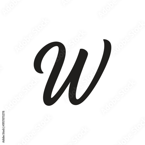 Elegant cursive letter w isolated on a plain white background