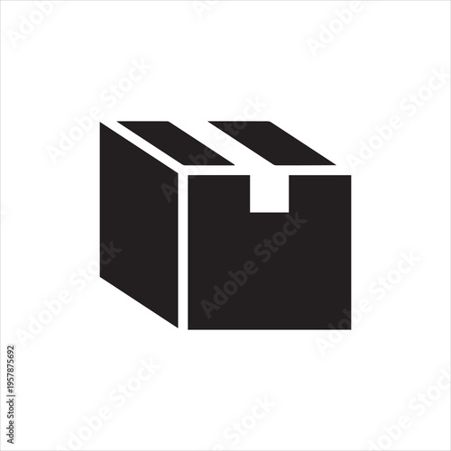 Sealed cardboard package icon. Closed shipping parcel with tape. Monochrome black and white symbol