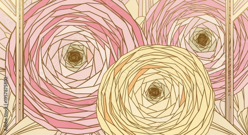 Swirling pink and yellow floral patterns in abstract art style