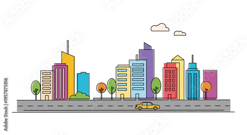 Yellow Car Drives on City Road.