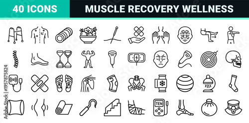 Musculoskeletal Health and Physical Therapy Line Art featuring Minimalist Monoline Symbols for Sports Medicine and Rehabilitation.