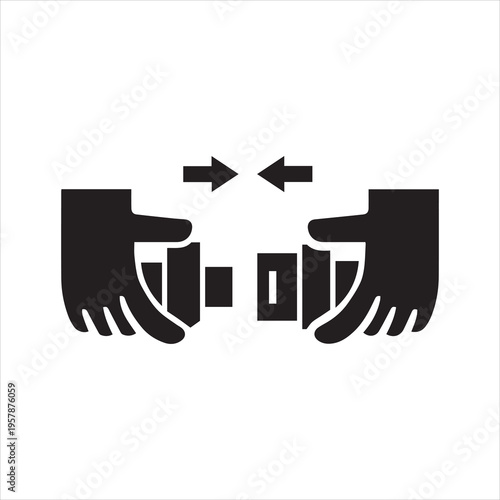Seat belt fastening icon. Safety belt lock and vehicle passenger protection. Monochrome black and white symbol