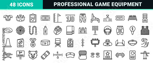 American Football Equipment and Stadium Essentials Minimalist Monoline Geometric Line Art for Competitive Sports Analytics and Design