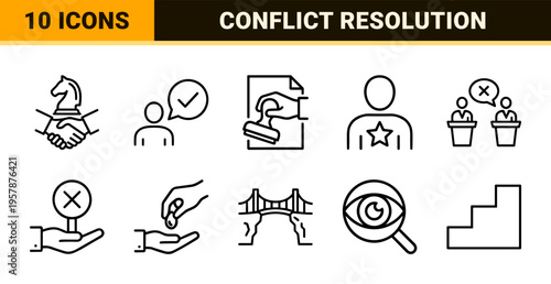 Conflict Management and Resolution Strategy Minimalist Geometric Line Art Set for Professional Business Mediation and Communication Skills