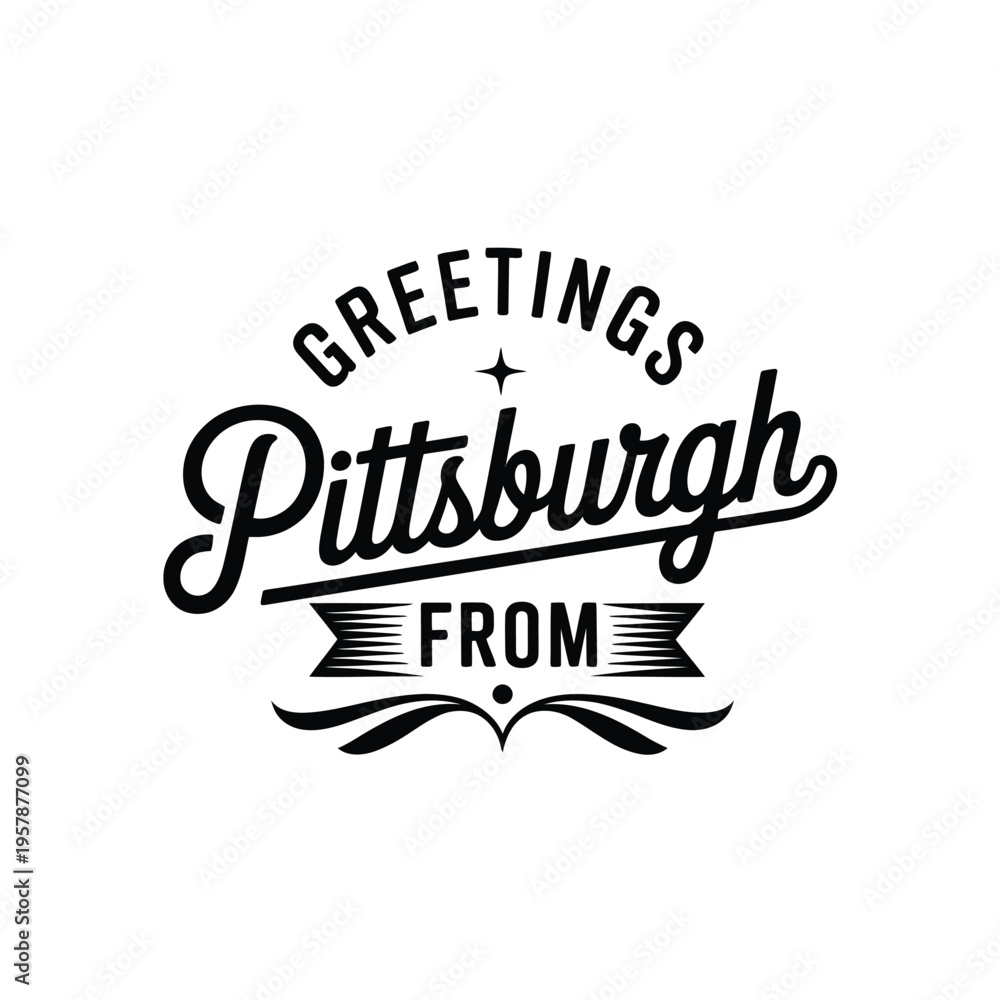 Obraz premium A vintage style graphic featuring the word Pittsburgh and greetings from the city