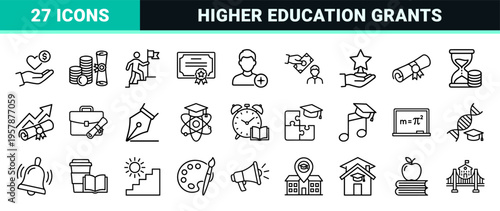 Scholarship and Academic Funding Minimalist Monoline Geometric Line Art Symbols for Education Grants Financial Aid and University Admission