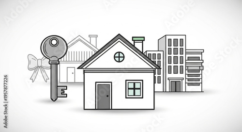 House and Key Illustration - A Symbol of Home Ownership.