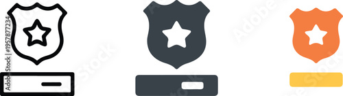 Set of three minimalist police officer icons for law enforcement emergency services and public safety security concepts isolated on white.
