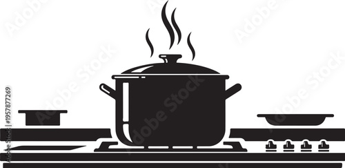 Black silhouette of a pot on a stove top