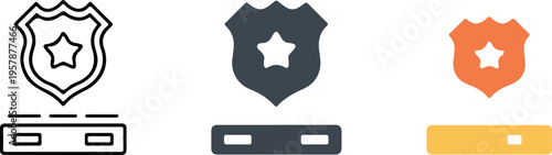 Set of three minimalist police officer icons for law enforcement emergency services and public safety security concepts isolated on white.