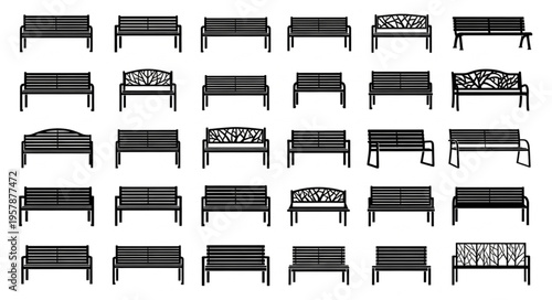 Collection of Park Bench Silhouettes - A Variety of Outdoor Seating Designs.