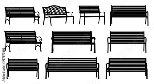 Collection of Park Benches - A Variety of Outdoor Seating Options.