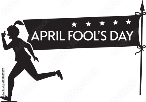 April Fools Day Banner Silhouette Vector