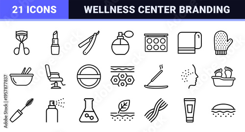 Beauty Salon and Cosmetic Skincare Minimalist Monoline Geometric Line Art Outline Symbols for Professional Wellness Branding