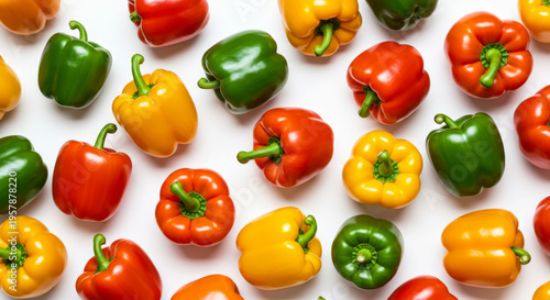 High-Quality Assortment of Colorful Bell Peppers on White Background