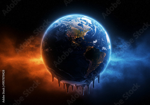 Global Climate Change Illustration with Melting Earth in Contrast