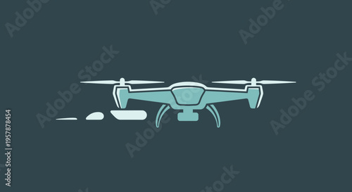 Modern drone flying, aerial photography, technology concept, minimalist vector illustration