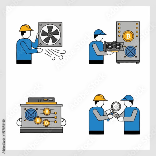 Cryptocurrency Mining Farm Maintenance and Setup Process.